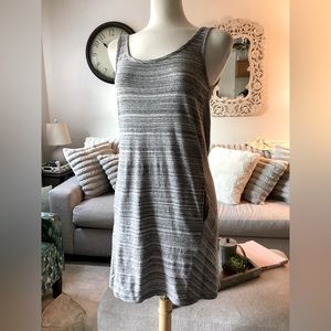 LOFT Heathered Gray tank dress with pockets and gathering on back Size S